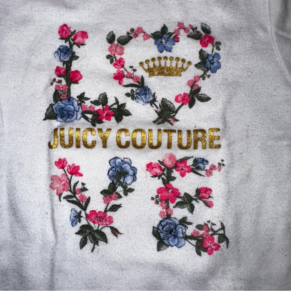 (C) 2017, Juicy Couture Pink Trim Floral LOVE Onesie, Sz 12 Months